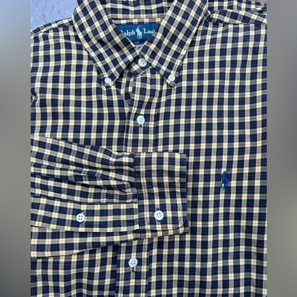 RALPH Lauren Men’s Large Black Yellow Plaid‎ Long Sleeve Button Down Shirt